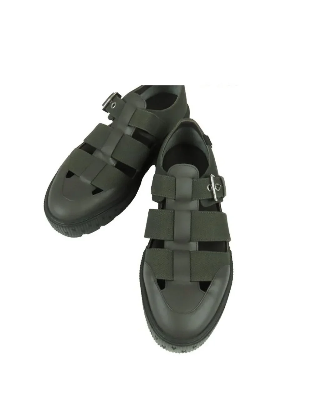 Hermes Leglis Silver Cotton Leather Gurkha Sandals